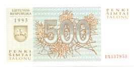 Litauen 500 Talonu 1993 P46 UNC  Wolf