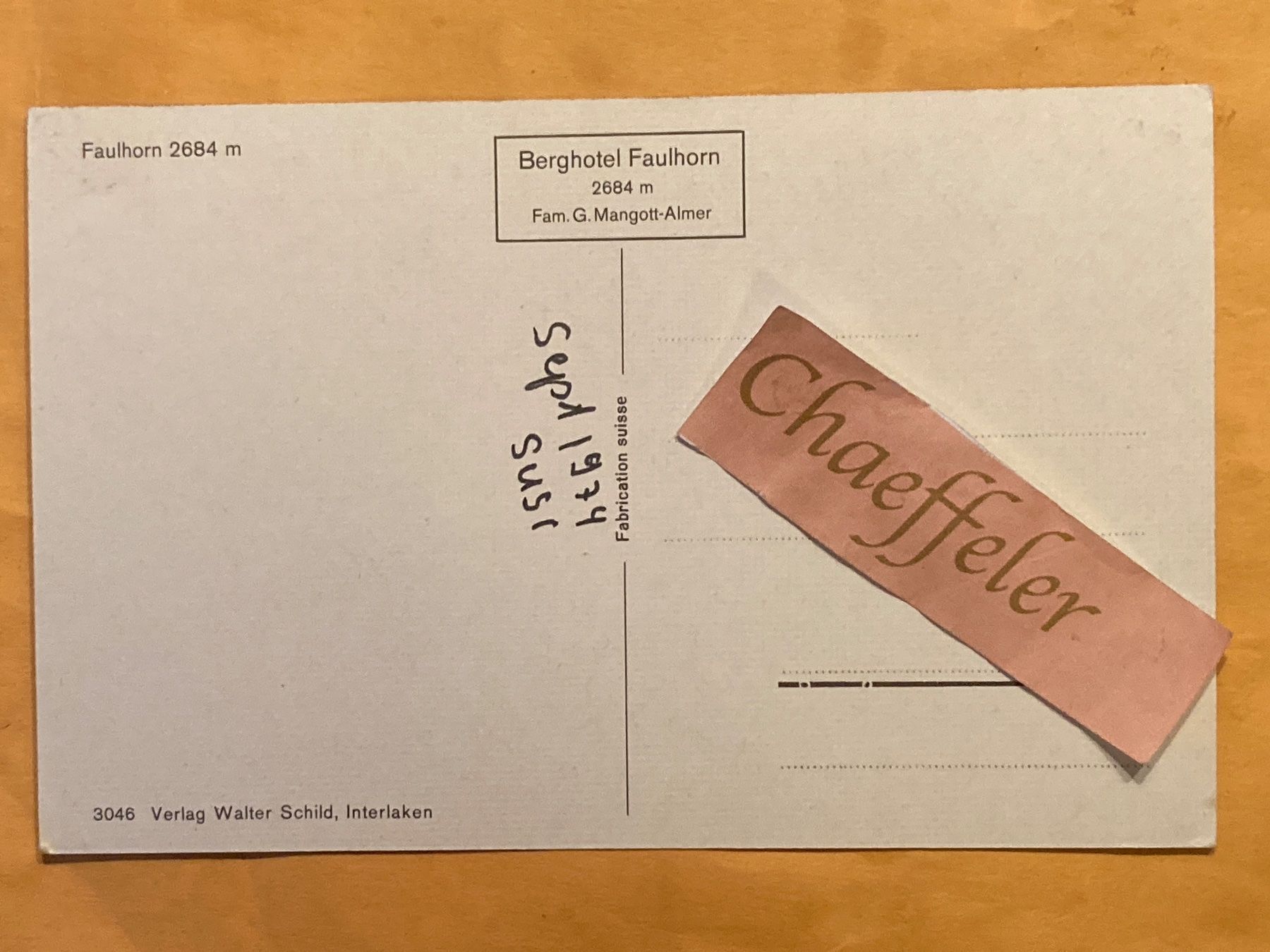 Cartoline postali: 1974 Faulhorn – Usato da Zürich venduto da Chaeffeler 1