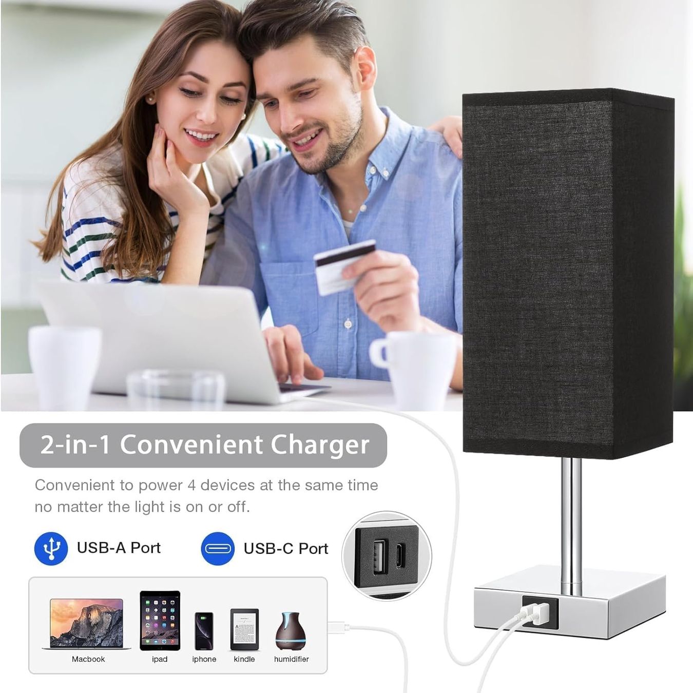 Lampade: Nachttischlampe Touch Dimmbar mit USB A+Typ-C-Anschlüssen – Nuovo e nell'imballaggio originale da Nuglar venduto da SaleRitter 2