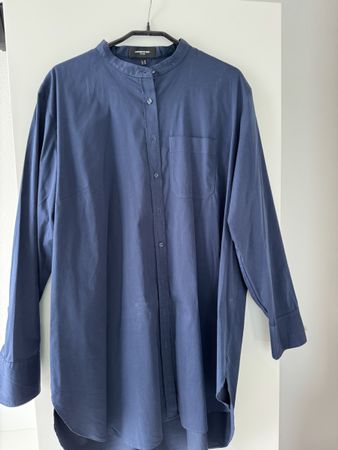 Stehkragen-Bluse Gr. 46 Oversize dunkelblau