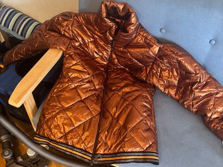 Copper Puffer Jacket - Shiny Quilted Metallic Warm Winter...
