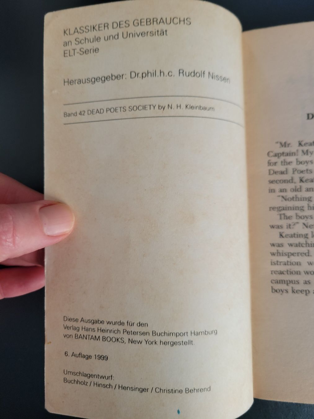 Libri: Dead poet society (Kleinbaum) – Usato da zürich venduto da Annettemana 1