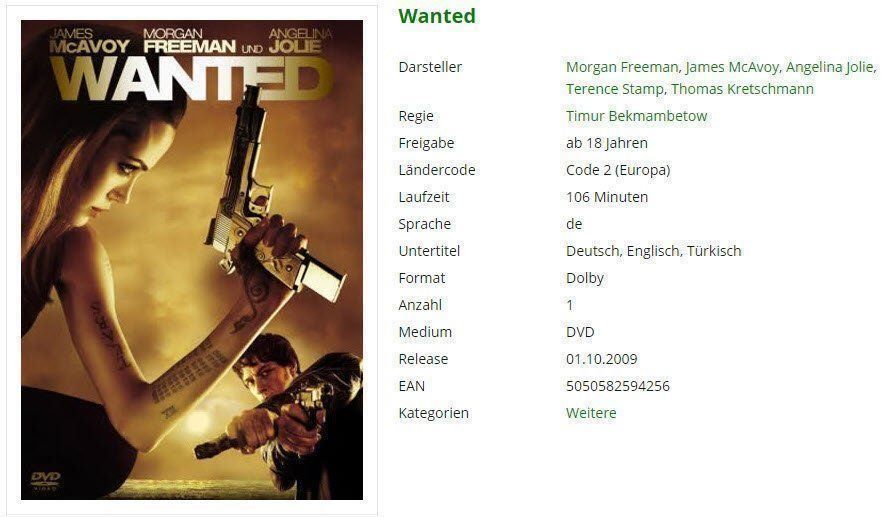 Tutti i DVDs: Wanted - DVD – Usato da Buchrain venduto da Sssschaller