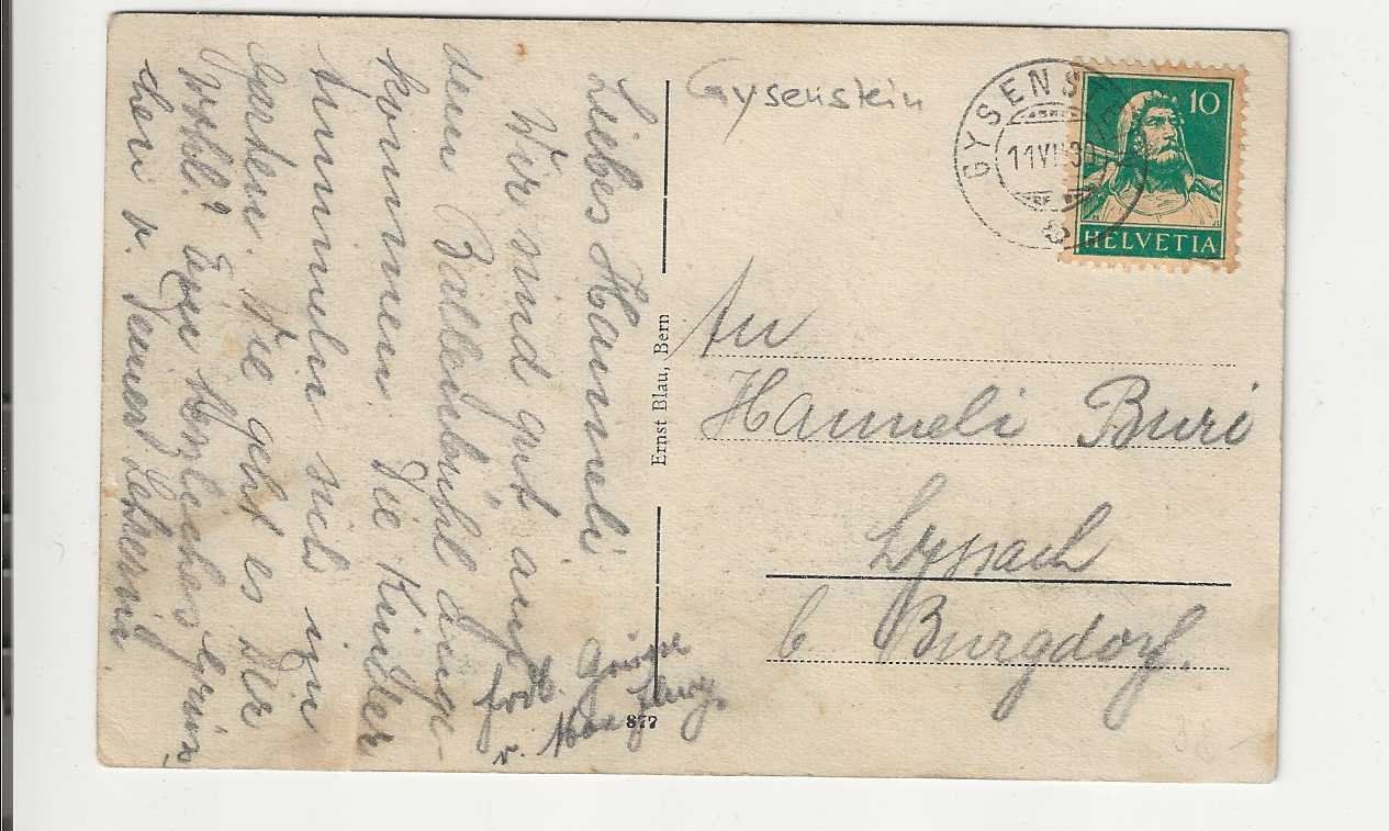 Cartoline postali: Gysenstein, Ballenbühl, 1939 – Usato da Spiez venduto da Niesen20 1