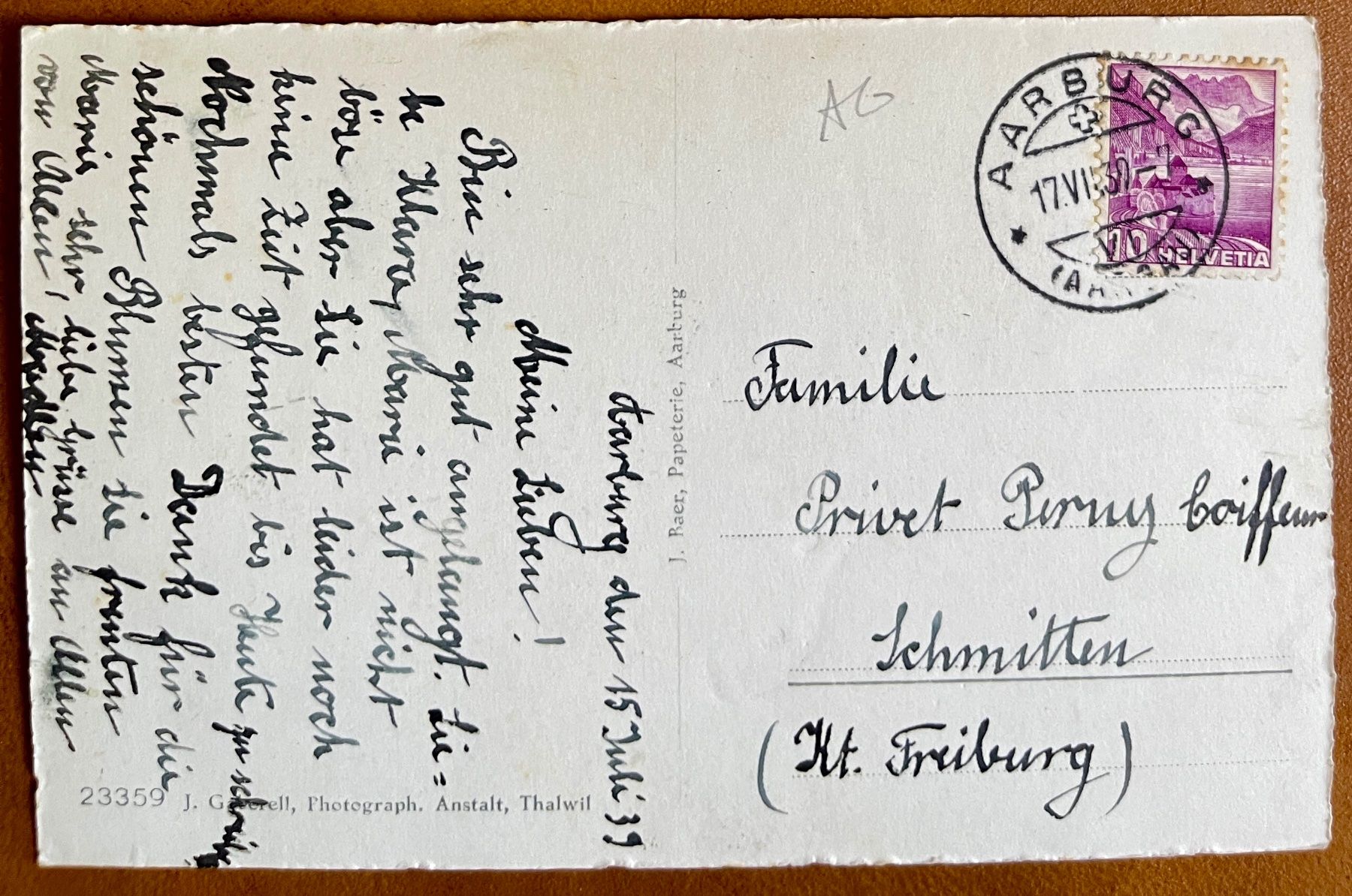 Cartoline postali: AARBURG - 1939 – Usato da Lutry venduto da Ediego 1