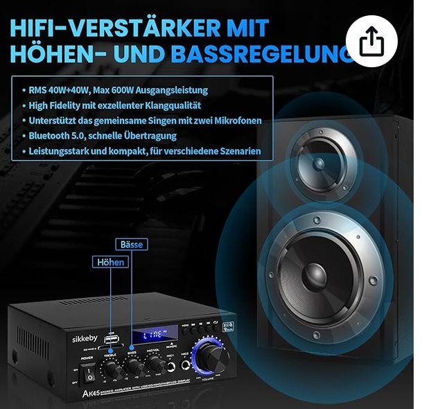 Amplificatori: HiFi Empfänger/Verstärker mit Bluetooth AK45 Mini Stereo – Nuovo (secondo la descrizione) da Hinwil venduto da Hadli 3