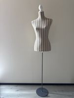 Mannequin female torso striped fabric adjustable stand used