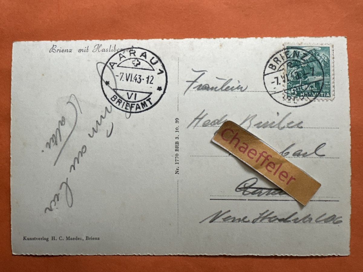 Cartoline postali: 1943 Brienz – Usato da Zürich venduto da Chaeffeler 1