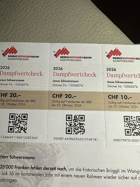 Tickets: Brienzerrothornbahn – Neu und originalverpackt aus Belp von Jbubu1