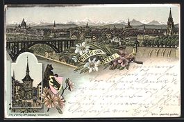 Bern, Teilansicht mit Alpen, Ortspartie 