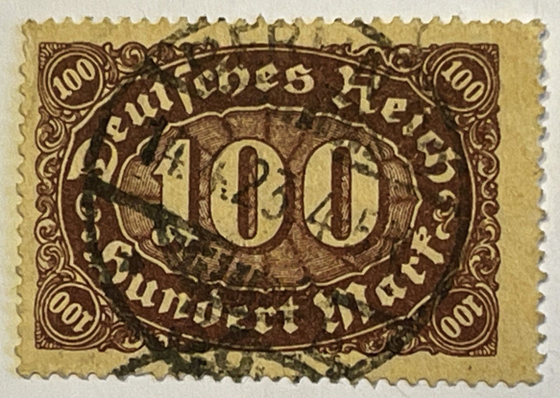 Tutti i francobolli: Deutsches Reich Briefmarke 100 Mark – Usato da Oftringen venduto da Vucki 1