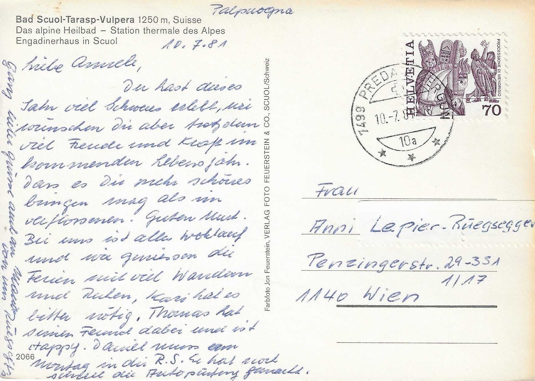 Cartoline postali: Bad Scuol-Tarasp-Vulpera GR – Usato da Rothrist venduto da Stranglehold 1