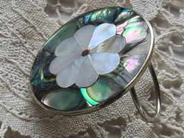 Vintage Schal Klip. Clip. Abalone Shell Inlay Silber Mexico