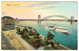 AK Bonn, Rheinbrücke und Schiff