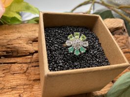 Silberring mit Smaragd, Peridot und Topas, Gr. 55.5,