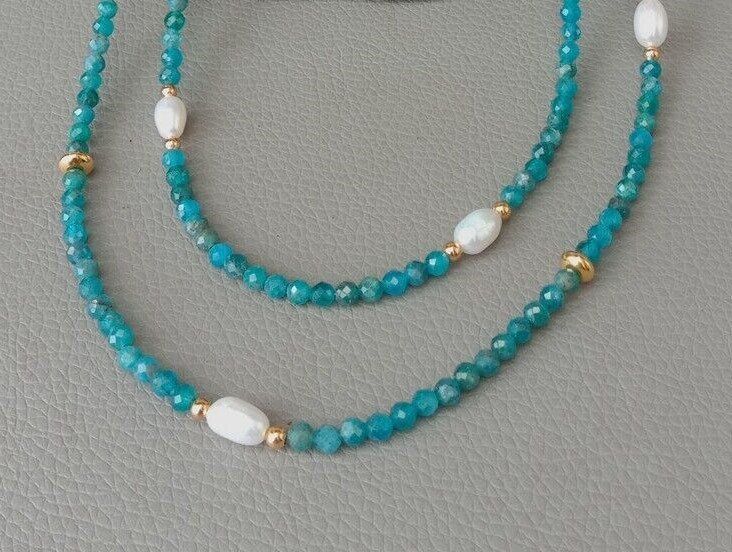 Ketten: Blau Kyanit Perlen Kette Edelstein Collier Kyanite Perle – Neu (gemäss Beschreibung) aus Prilly von ilyria73 3