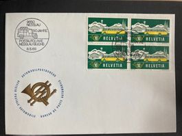 Schweiz 1968 Stempel+4er-Marken 50 J. Postauto Nesslau Buchs