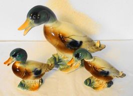 Vintage Enten-Familie, Keramikfiguren Royal Copley 50/60er