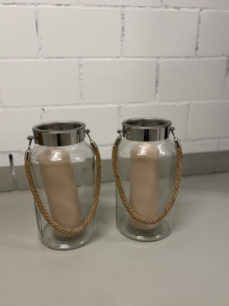 Lanterne: 2 Glas Laternen mit Seil-Henkel, Deko-Windlichter Set – Nuovo (secondo la descrizione) da St. Gallen venduto da fad_mm5x
