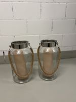 2 Glas Laternen mit Seil-Henkel, Deko-Windlichter Set