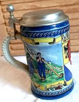 Bierkrug Alphornblasen mit Zinndeckel 0.5l