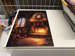 DISPLATE mit Weihnachtsmotiv, Kamin und Weihnachtsbaum