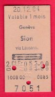 KARTON BILLETT, GENÈVE-SION, 2.KLASSE, RETOUR, 20.12.1984