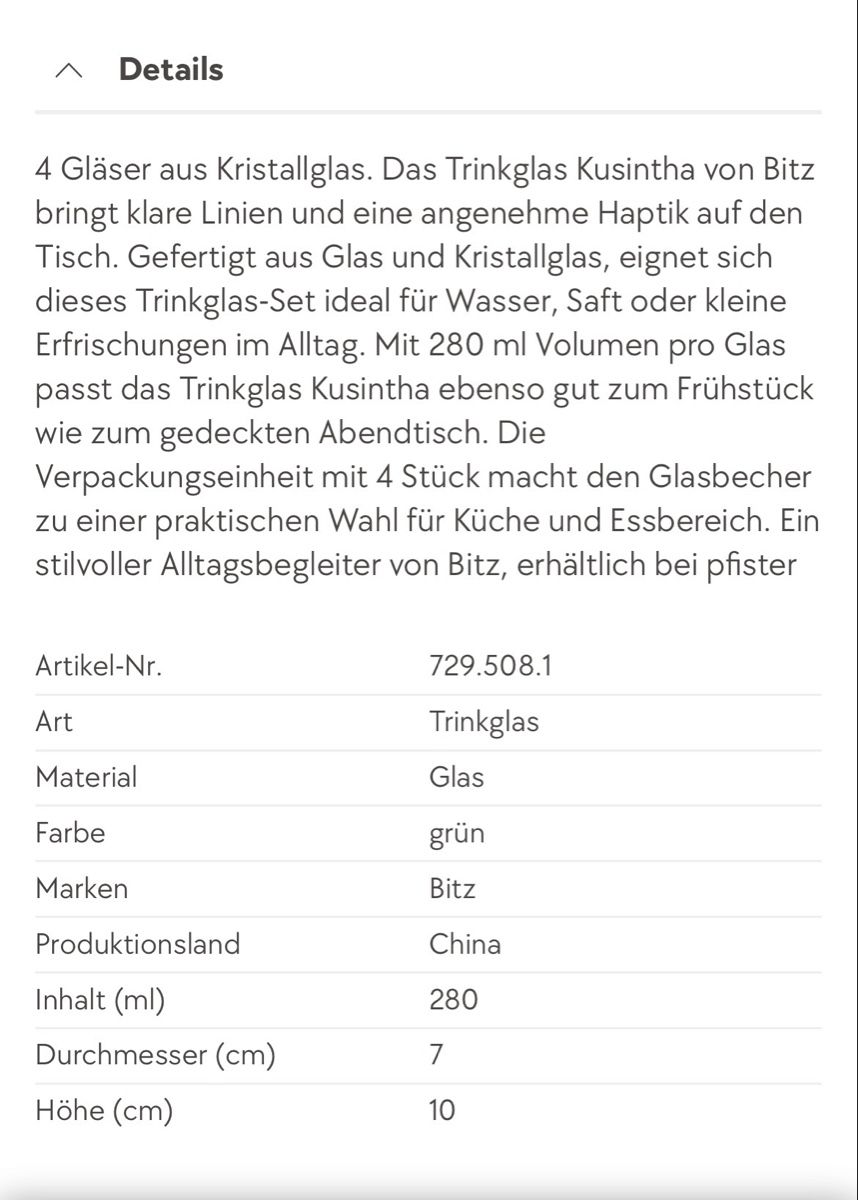 Bicchieri: Bitz Trinkgläser Set 4 Stück, neu – Nuovo e nell'imballaggio originale da Bettlach venduto da Brissoni 2