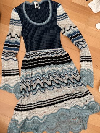 Vintage Missoni Kleid Merino blau beige Gr. 38 guter Zustand