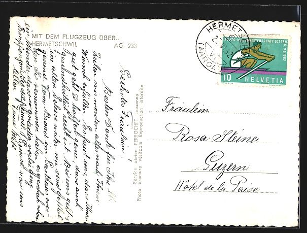 Cartoline postali: Hermetschwil /Ag, Teilansicht, Fliegerau – Usato da Berlin venduto da bartko-reher 1