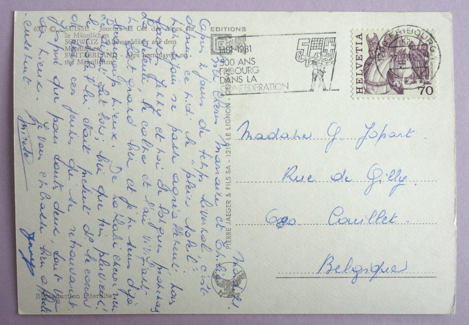 Cartoline postali: Alphornbläser auf dem Männlichen – Usato da Fétigny venduto da Billy2miny 1