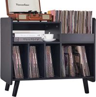Plattenspielerständer mit Vinyl Aufbewahrung Schwarz Holz
