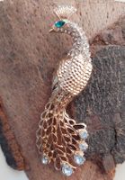 Grosse sehr elegante Pfau Brosche mit Strass-Vintage