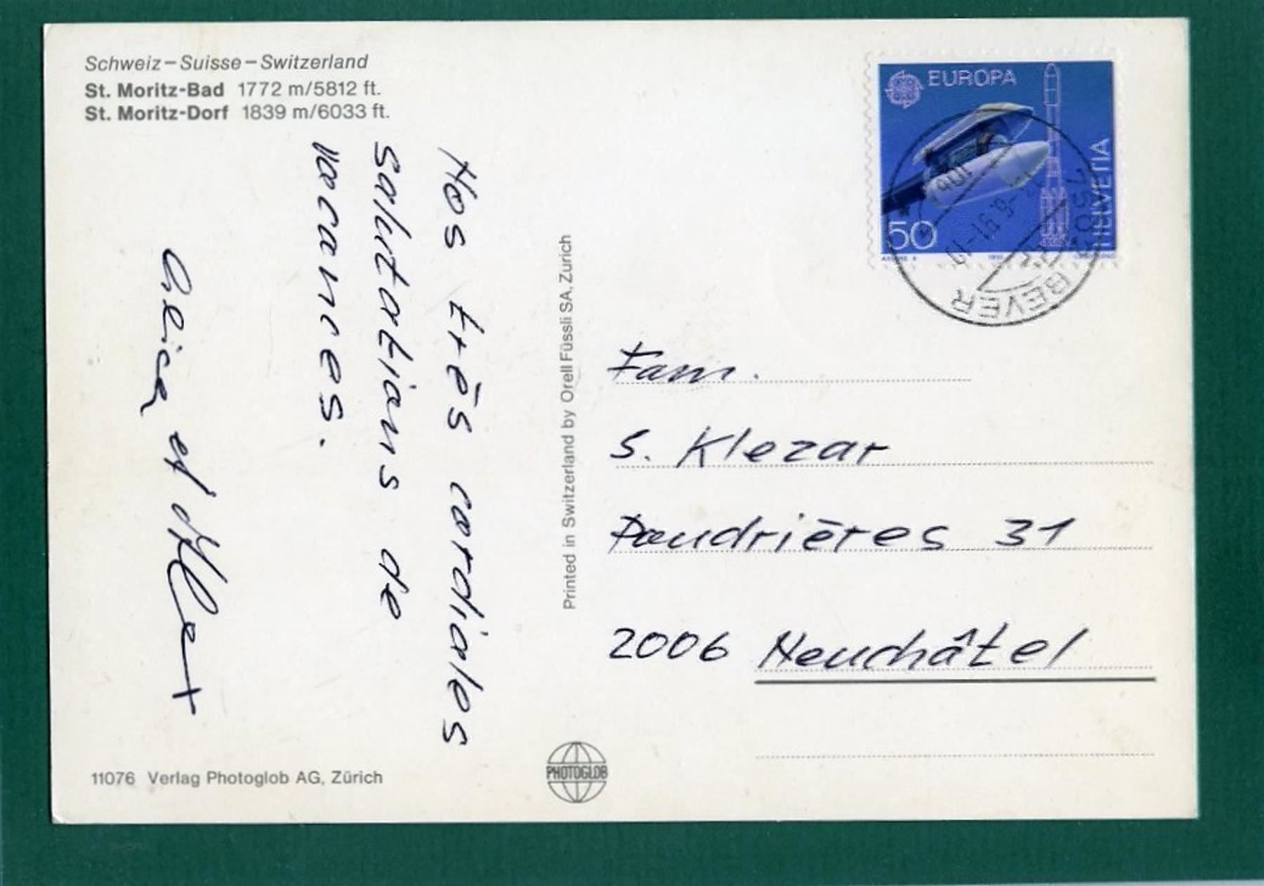 Cartoline postali: St. Moritz-Bad, St. Moritz-Dorf, 1991, gelaufen, Grossformat – Usato da Sargans venduto da Hausi1951 1