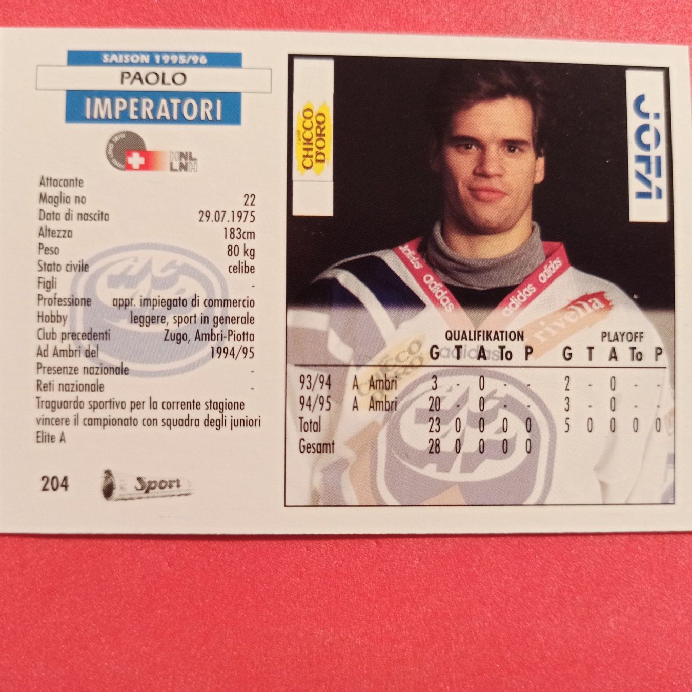 Carte collezionabili: Paolo Imperatori - HC AMBRI - 1995/96 – Usato da Dübendorf venduto da kb86_MOVIE 1