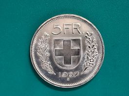 5 Fr. Silbermünze 1967 sehr gut erhalten, Sammlerstück