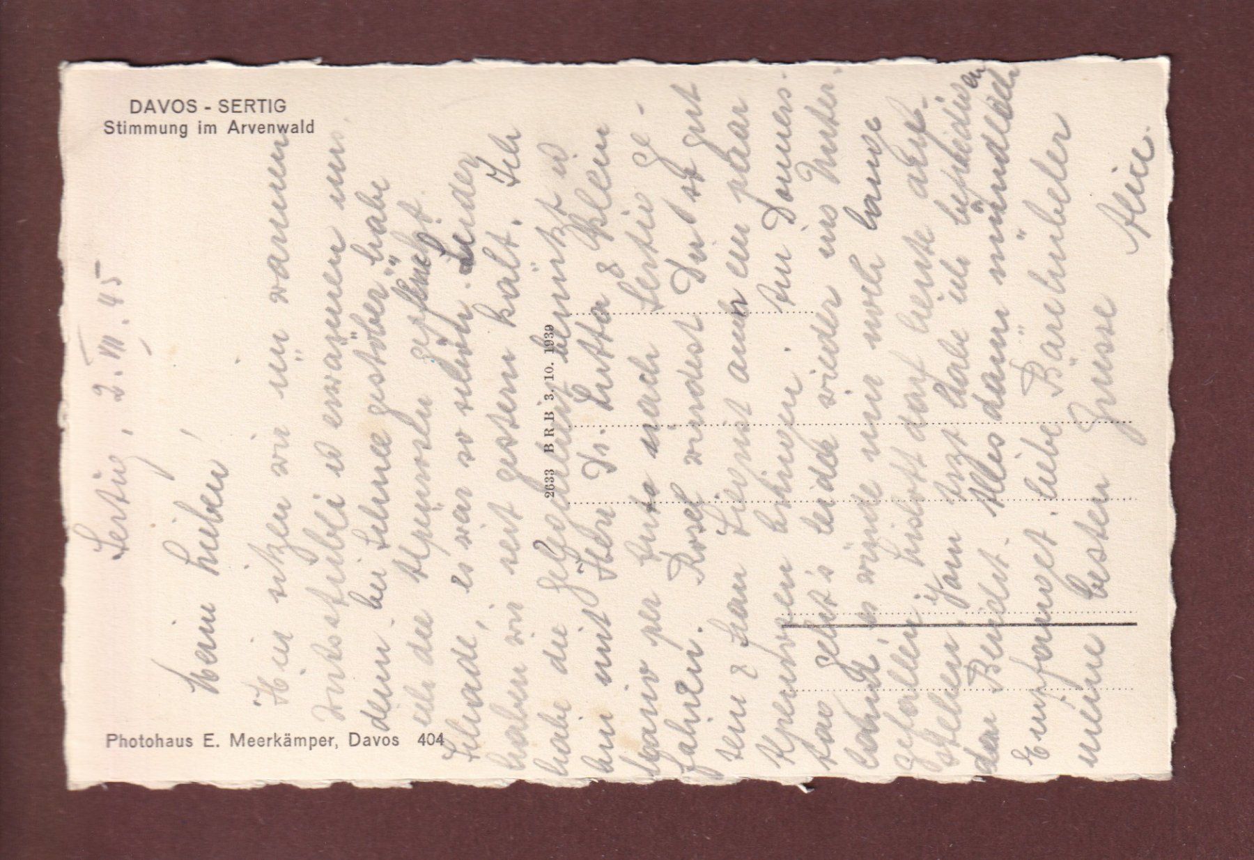 Cartoline postali: DAVOS-SERTIG - Stimmung im Arvenwald - 1945 – Usato da Pully venduto da nicecards 1