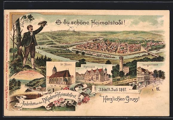 Cancelleria postale: Litho Hann. Münden, Mündener Heimatsfe – Usato da Berlin venduto da bartko-reher