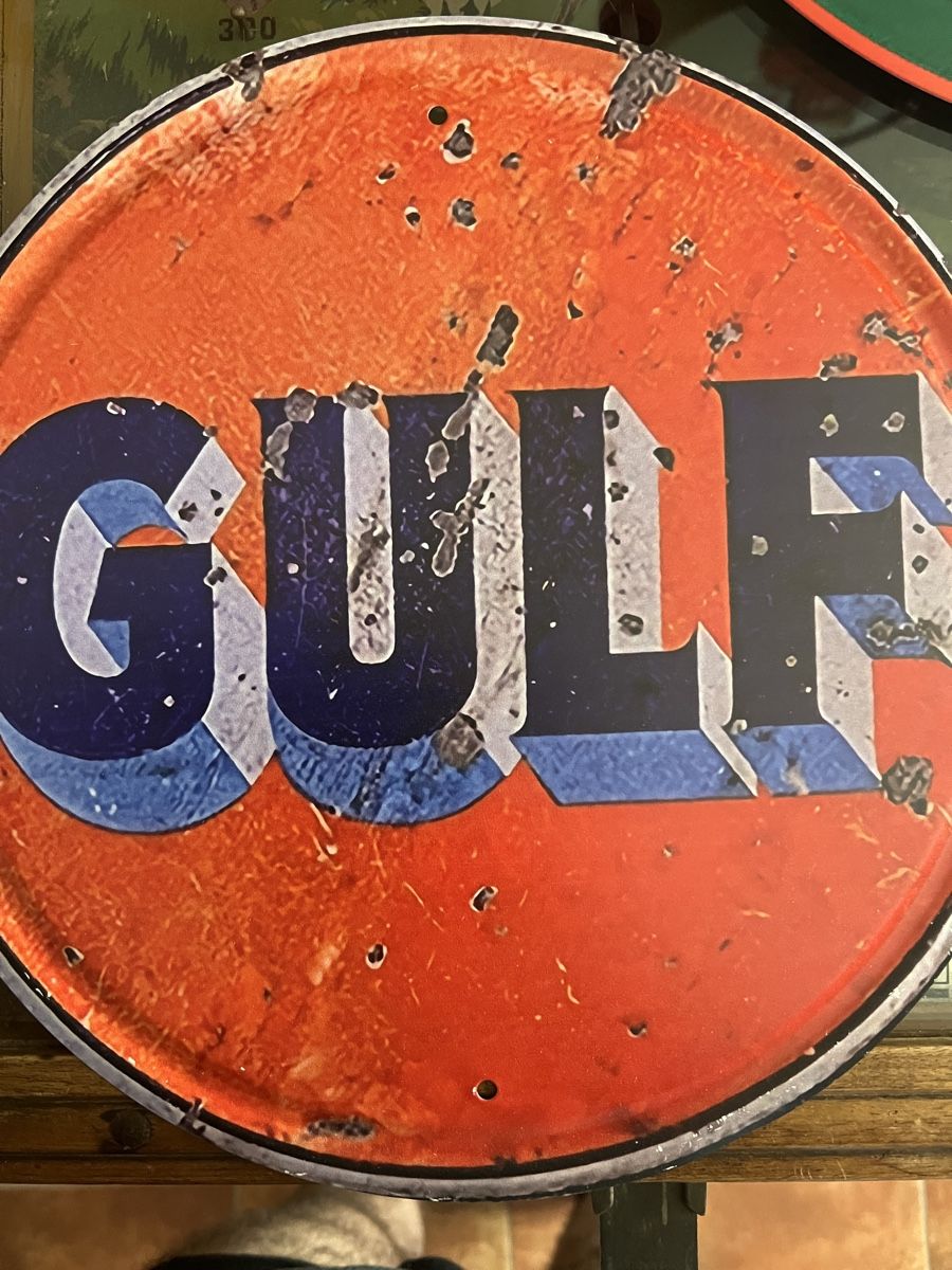 Insegne: Gulf & Wolf's Head, 2 Blechschilder – Nuovo e nell'imballaggio originale da Mellingen venduto da Oelquelle 1