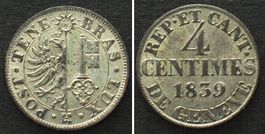 GENEVE / GENF 4 Centimes 1839 Billon ERHALTUNG! unz