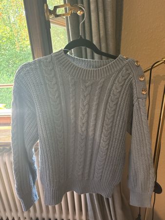 Pull en maille torsadée Cyrillus bleu clair XS état neuf
