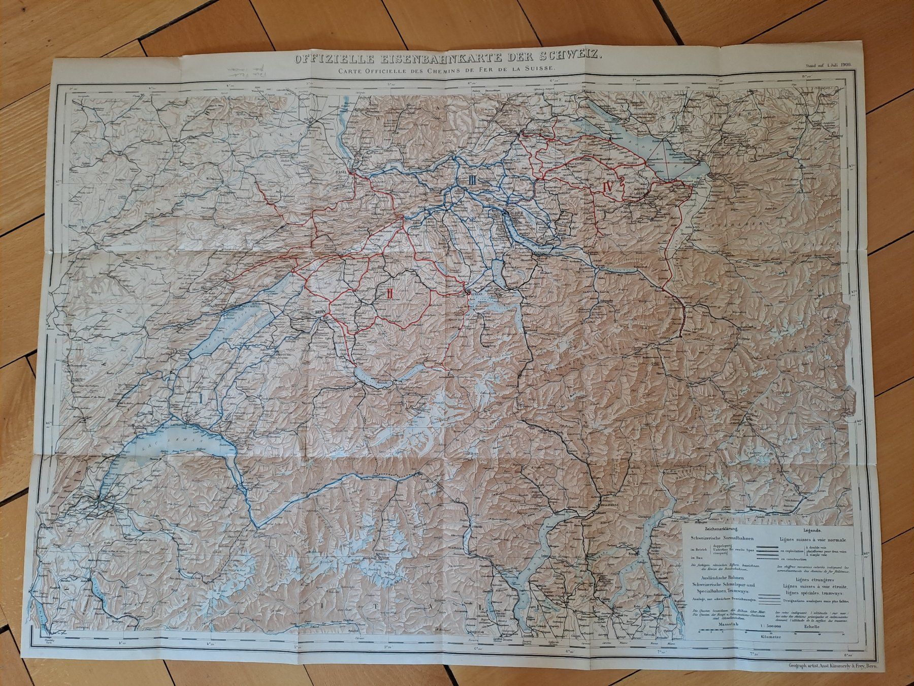 Landkarten & Atlanten: ANCIENNE CARTE TOPOGRAPHIQUE CHEMIN DE FER SUISSE 1908, – Gebraucht aus LAUSANNE von KWEW 1