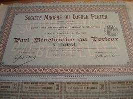 Alte Aktie, Soc. Miniere du Djebel Felten, 1907 (Algerien)