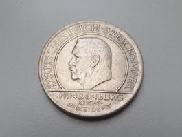 🇩🇪 Weimar 3 Mark 1929 D Hindenburg Silver ** XF **