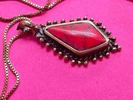 Vintage Silber-Kette mit rotem Stein Anhänger POWER