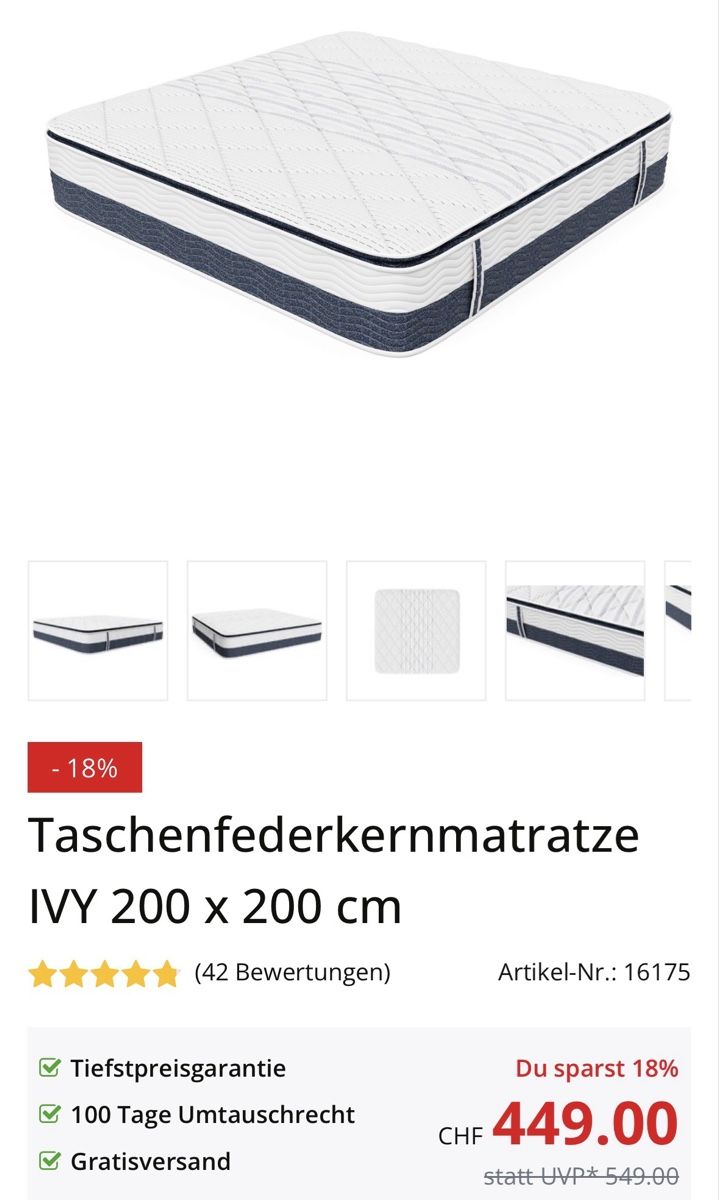 Materassi: Matratze 200x200 Gonser – Nuovo e nell'imballaggio originale da Wangen b. Olten venduto da Dasding