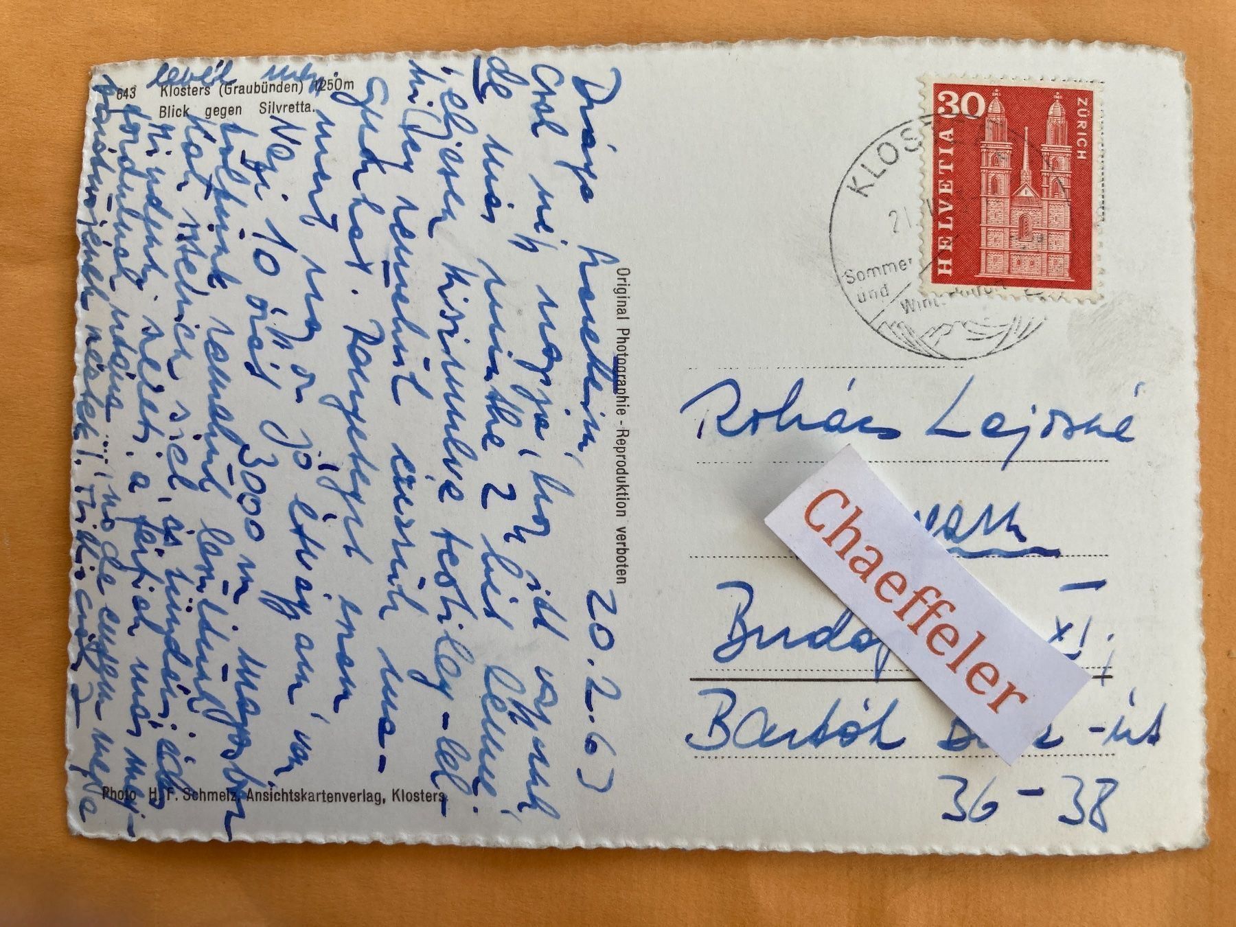 Cartoline postali: 1963 Klosters GB – Usato da Zürich venduto da Chaeffeler 1