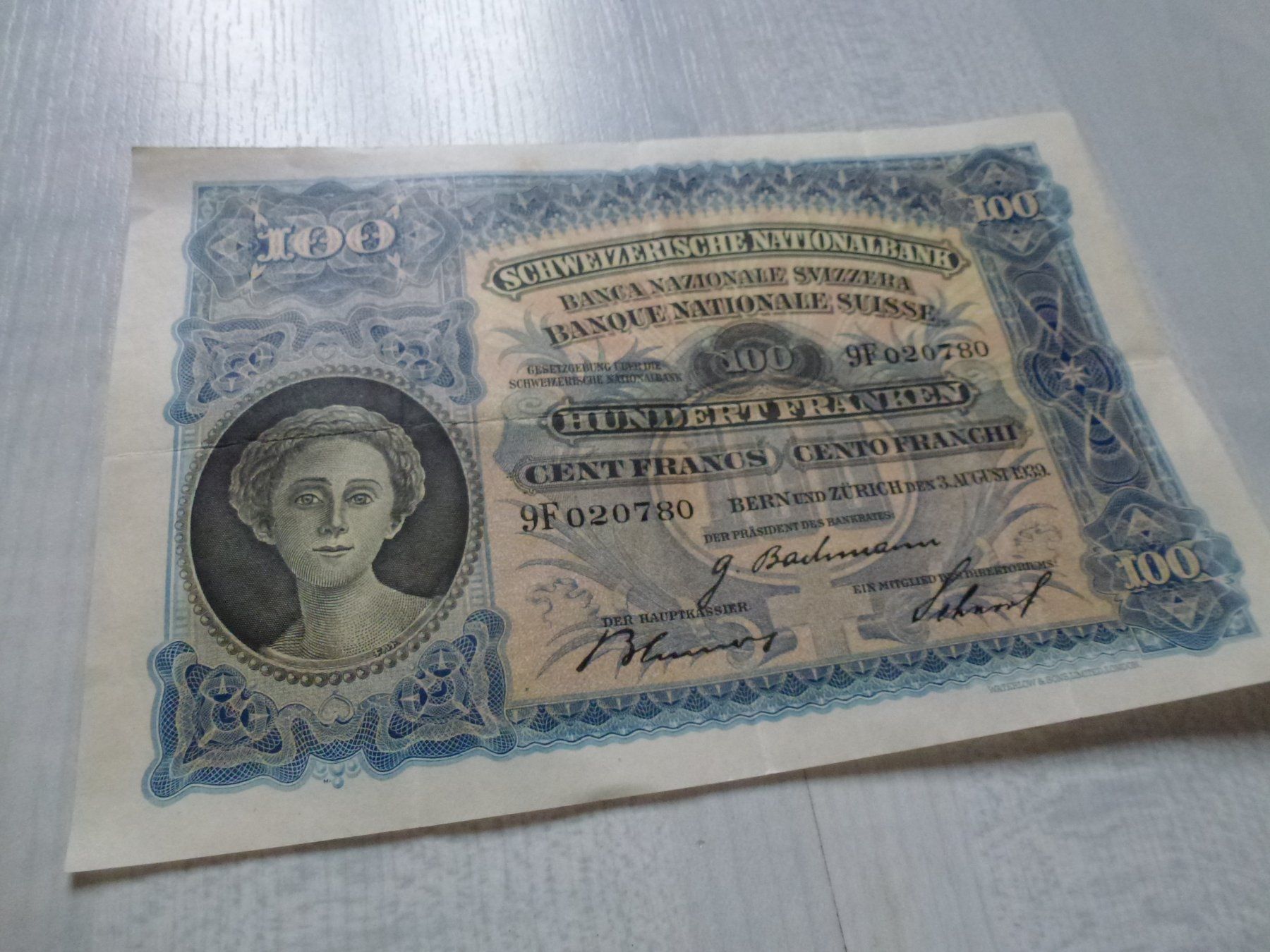 Banconote: Schweiz ++ 100.- Franken 3. August 1939 – Usato da Walkringen venduto da Casablanca777 1