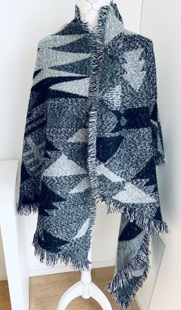 Poncho Schal 68 cm breit, 190 cm lang, schwarz/grau/weiss