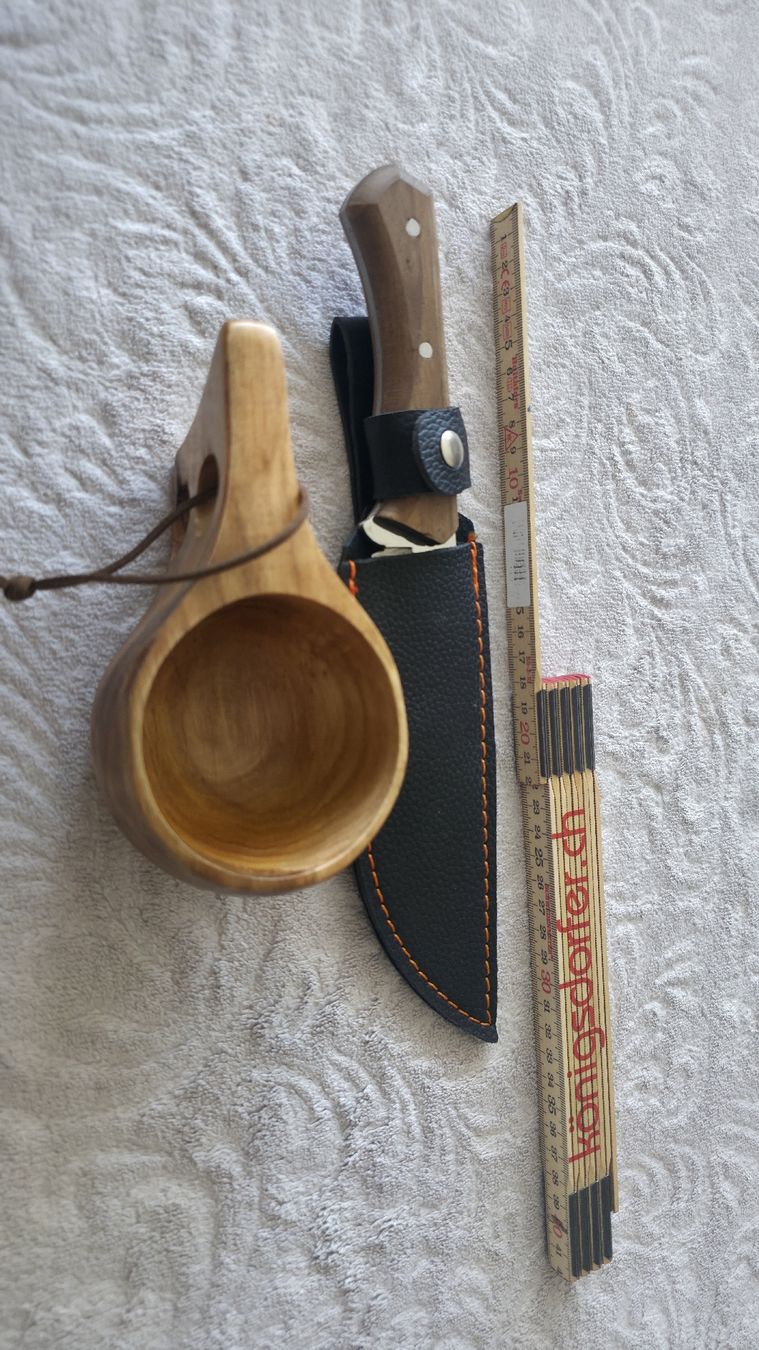 Zubehör: Handgefertigtes Jagdmesser 4116 Stahl + Walnussholz + Kuksa  – Neu und originalverpackt aus St. Margrethen SG von Duezenli61